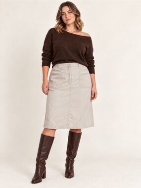 Paraphrase Beige Cotton Twill Utility Skirt Pockets Knee Length Size 14